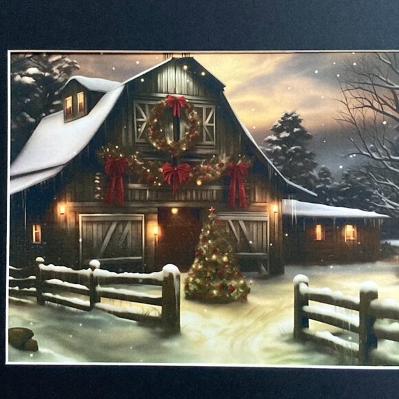 HOLIDAY RUSTIC BARN PRINT MATTED 11x14" - Picture 3 of 3